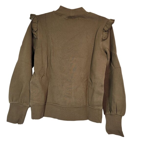 Goodthreads Women Heritage Fleece Long Sleeve Ruffle Shoulder Sweatshirt Olive M - Picture 2 of 11